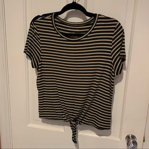 Green & mustard stripe tie crop top